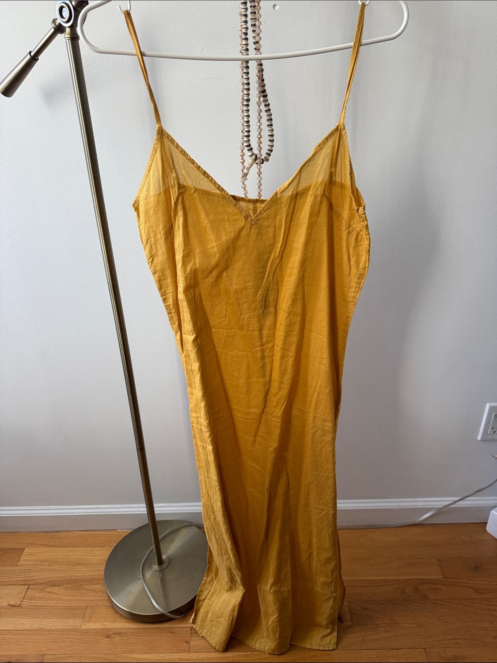 Golden Mustard Slip Dress with Delicate Spaghetti Straps